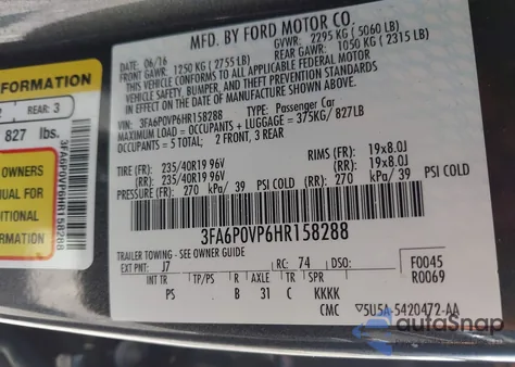 2017 Ford Fusion Sport from USA, damaged, VIN 3FA6P0VP6HR158288